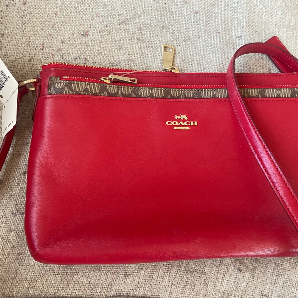 Coach Red Leather Clutch with Gold Accents